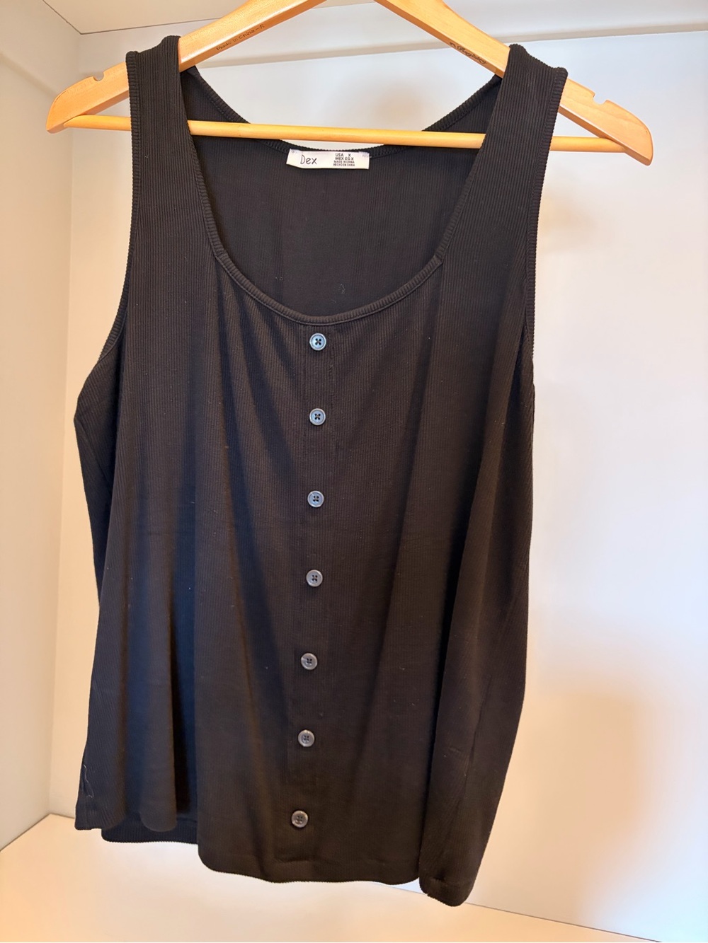Dex Black Ribbed Button-Front Tank